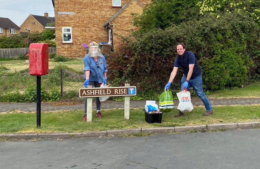 Greg with Cllr Angela Macpherson collecting food bank donations in Oakley