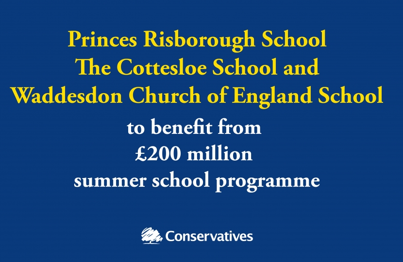 Secondary schools in Buckingham to benefit from Conservative Government’s £200 million summer school programme