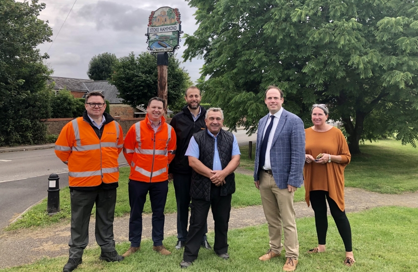 Greg with Gigaclear representatives, Cllr Phil Gomm and Parish Clerk Jo Simonds in Stoke Hammond.