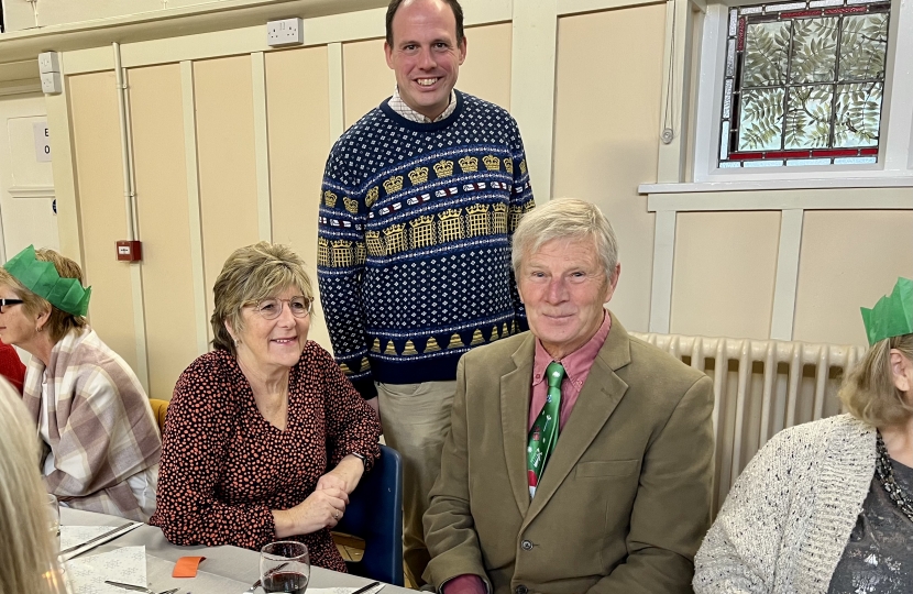 Greg chats to guests at the Steeple Claydon Seniors Christmas Dinner 2021.