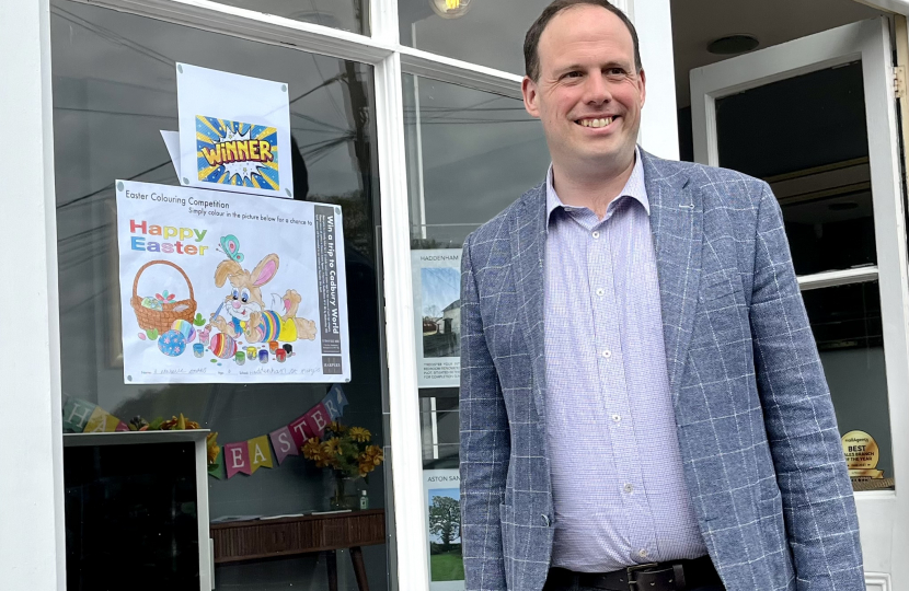 Greg judges Haddenham Easter Colouring Competition 