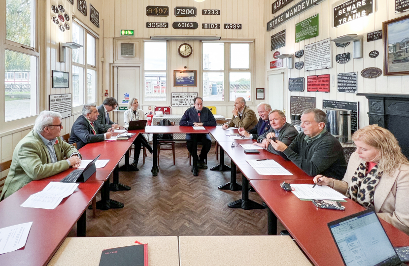 Greg chairing the meeting at the Buckinghamshire Railway Centre.