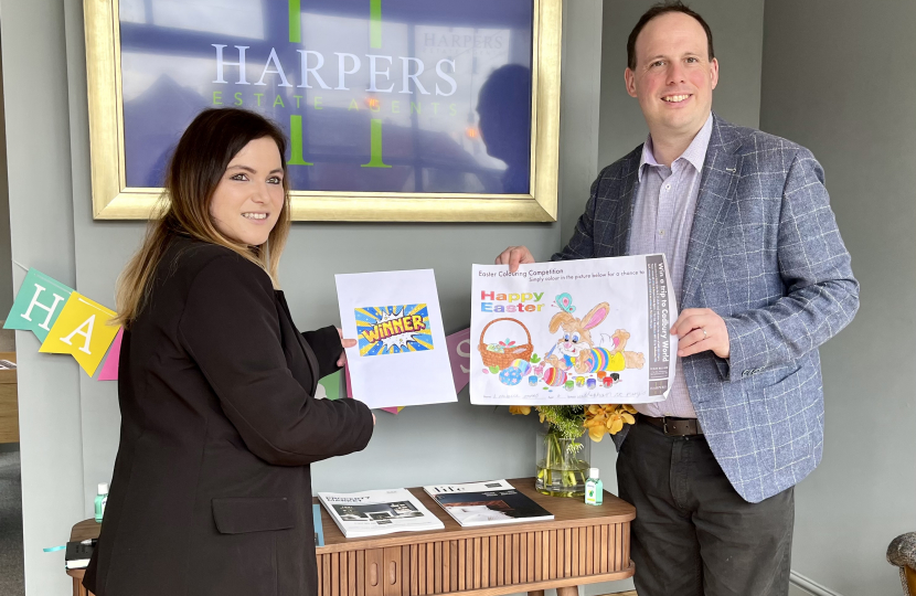 Greg judges Haddenham Easter Colouring Competition 