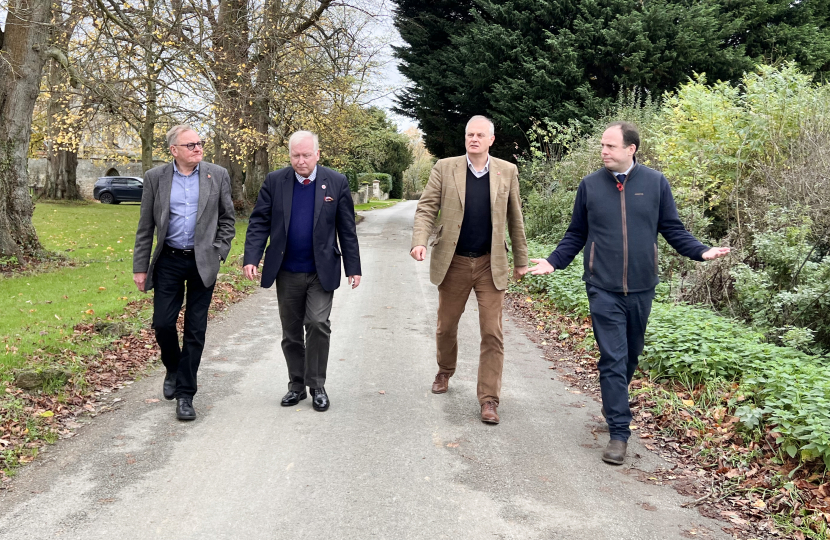 Greg Smith MP and Cllr Peter Martin show Sir Mark Worthington and Stewart Jackson the devastation to Chetwode.