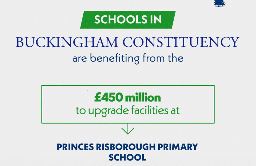 Greg welcomes share of over £450 million from the Conservative Government to improve school buildings in Buckingham constituency