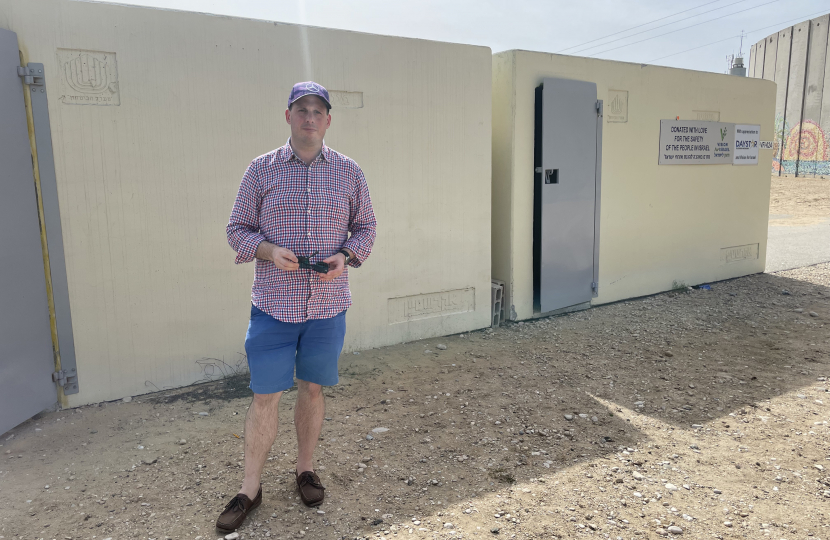 Greg sees the rocket shelters at Netiv Ha’asara.