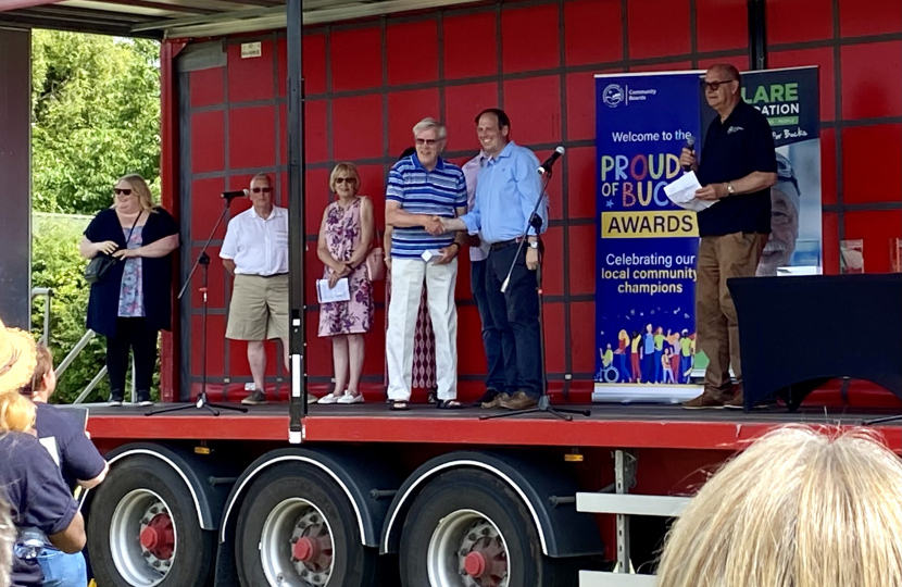 Greg presents Proud of Bucks Awards at Party in the Park