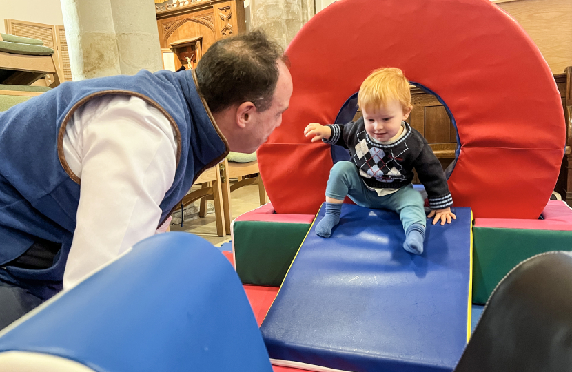 Greg's 1 year old son enjoying the play cafe equipment.