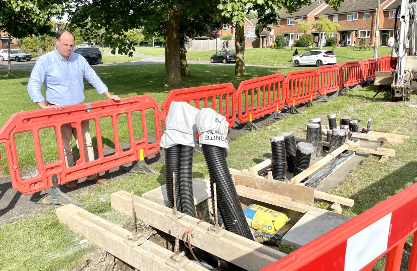 Greg inspects the 5G mast construction site in Monks Risborough.