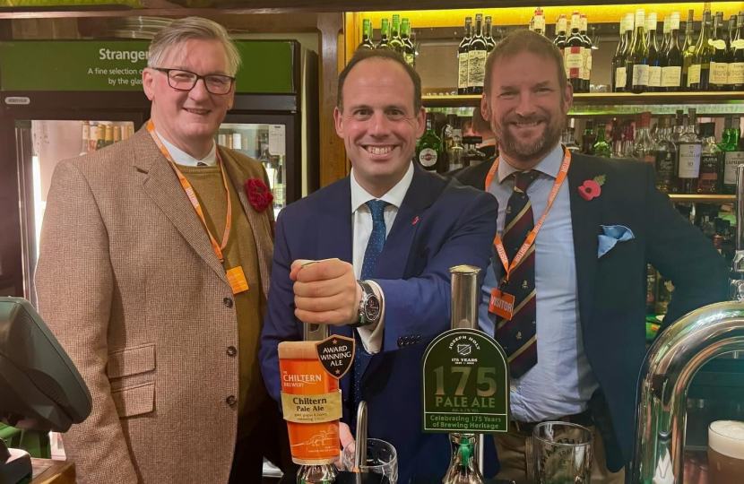 Celebrating Chiltern Brewery in House of Commons' Strangers' Bar with George and Tom Jenkinson