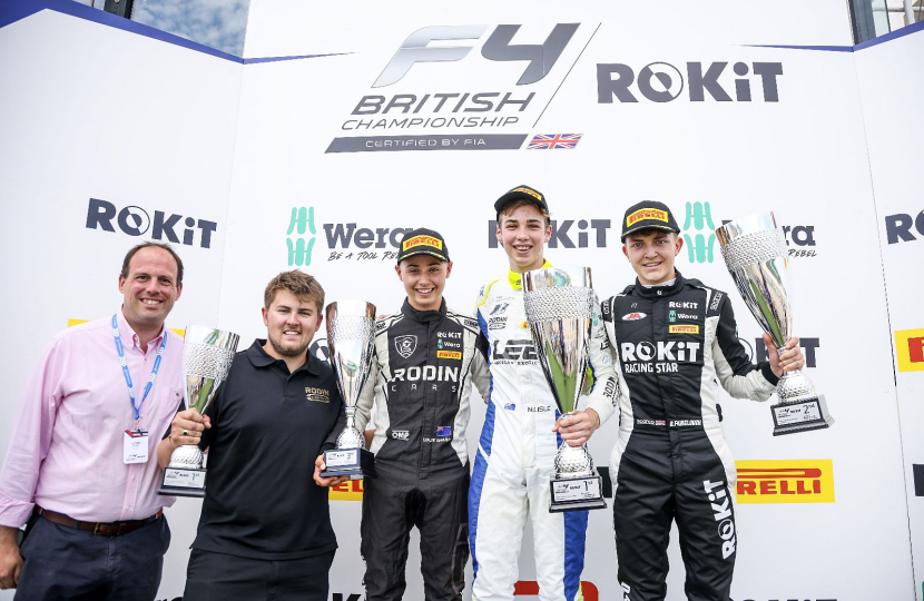 Greg presents trophies at British F4 at Silverstone