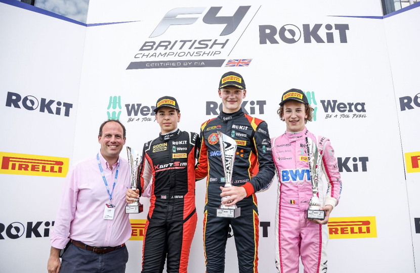 Greg presents trophies at British F4 at Silverstone