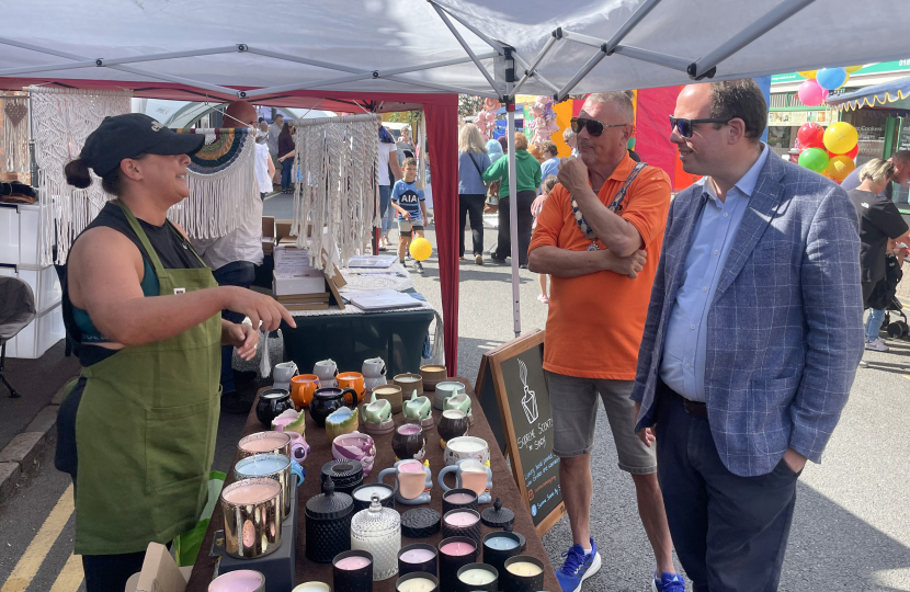 Greg chats to a stall holder at the Princes Risborough Summer Festival.