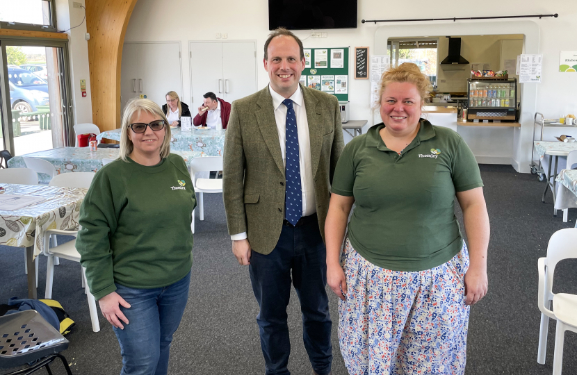 Mary Coleman and Anna Capitani-Dutton show Greg the Thomley cafe area.