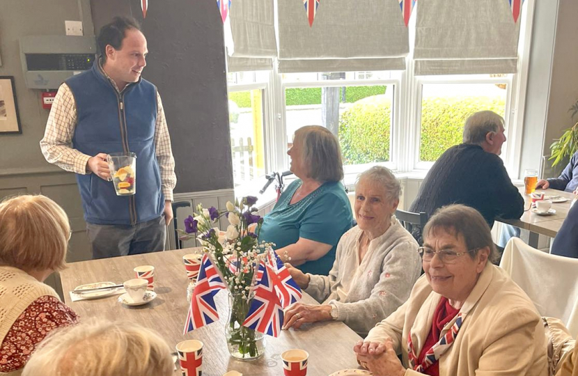 Serving the Waddesdon pensioners tea at the Lion