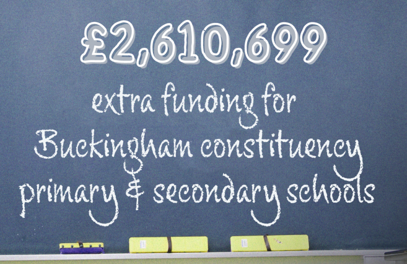 Greg Smith MP welcomes £2,610,699 in extra funding for schools in Buckingham Constituency thanks to the Conservative Government