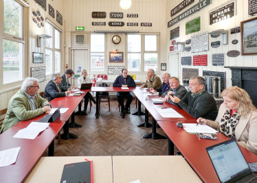 Greg chairing the meeting at the Buckinghamshire Railway Centre.