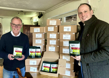 Greg delivering 25 boxes of donated pheasant casserole to Steeple Claydon.