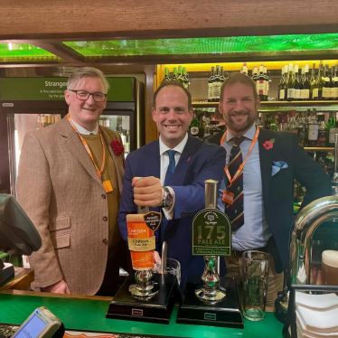 Celebrating Chiltern Brewery in House of Commons' Strangers' Bar with George and Tom Jenkinson